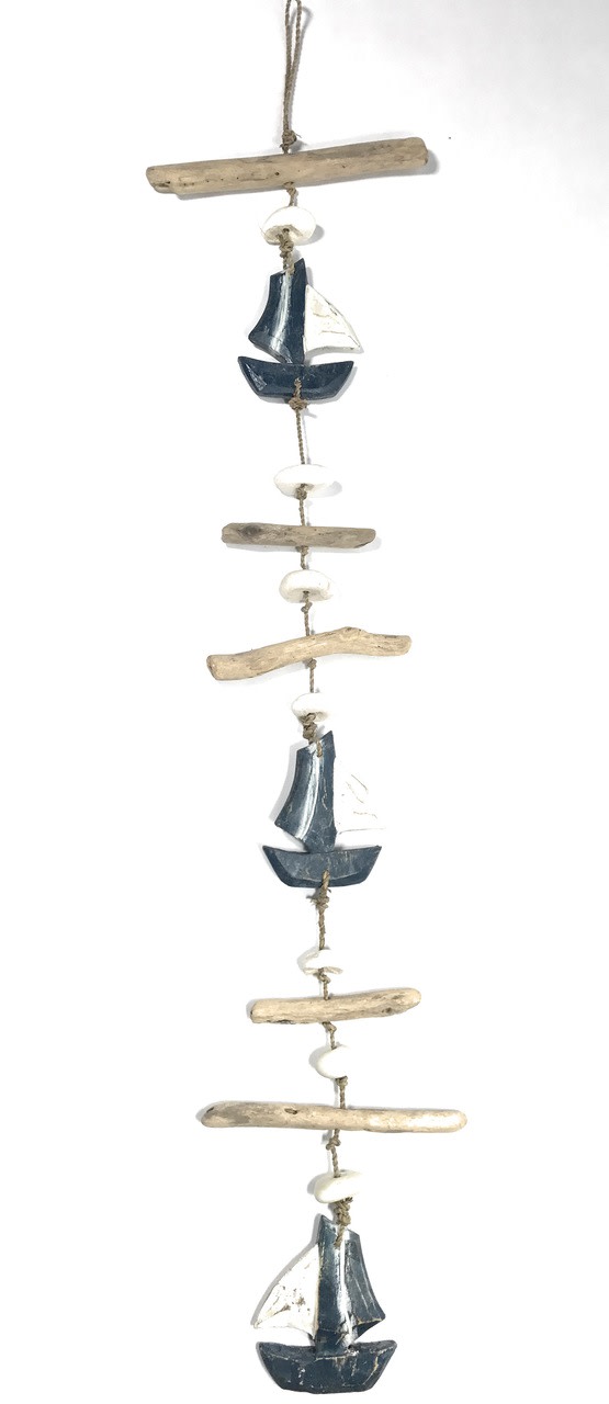 Driftwood Garland Boat w/ White Stone 40" Blue | #lis31012100b Driftwood Garland Boat w/ White Stone 40" Blue | #lis31012100b